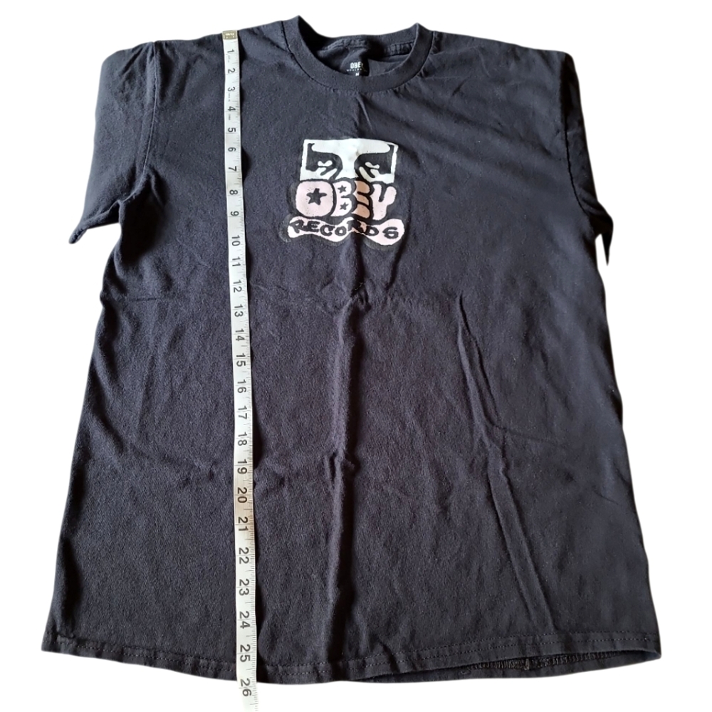 Women's Obey Tee Shirt Black Cotton Medium "Obey Records" - Picture 3 of 8